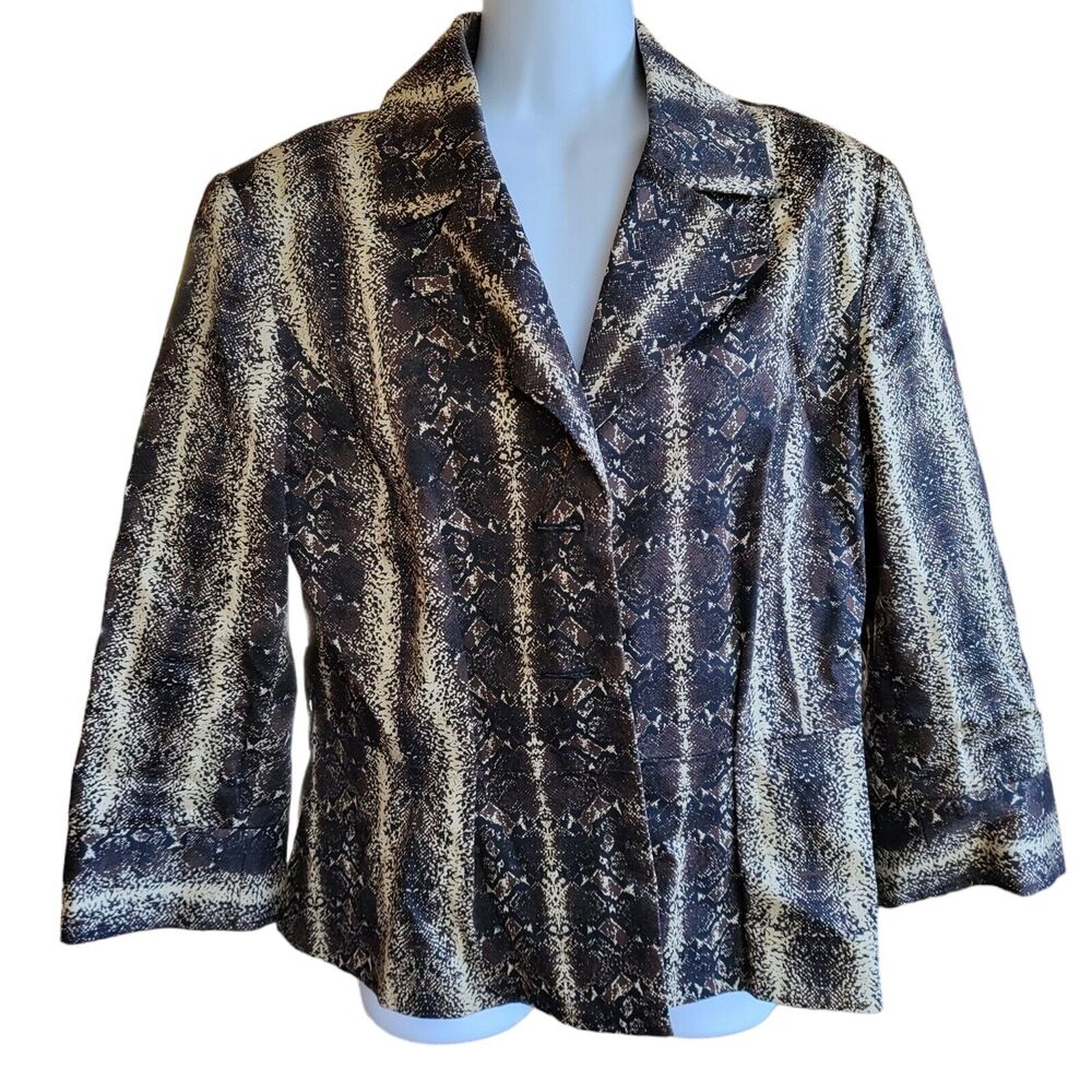 Grace Elements Lined Fitted Blazer Snakeskin Print Sz 12 Jacket Cotton Business